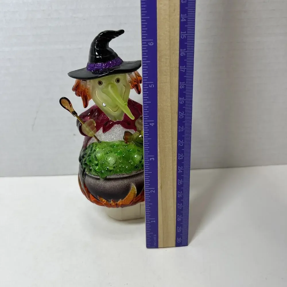 Colorful Translucent Witch Holding Spoon & Fish & Green Bubbling Brew Nightlight